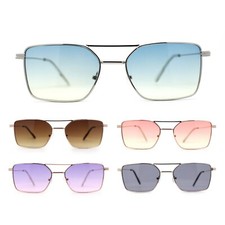 Mens Double Bridge Thin Rectangle Retro Metal Rim Sunglasses