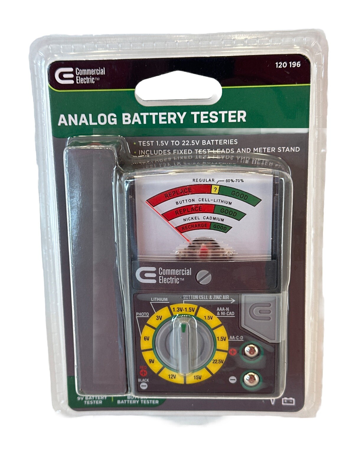 Commercial Electric Analog Battery Tester 1.5V to 22.5V Batteries Part# 120 196