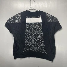 I.N. Studio Women’s Open Cardigan Black Knit Lace Petite Size PXL