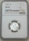 1943 P Lincoln Steel Cent NGC MS65 Very Bright Luster Just Graded #D215Z