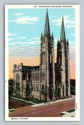 Vintage Immaculate Conception Cathedral Denver Colorado Linen Postcard