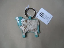 Key ring chain mini hair on leather cow calf iLi NY turquoise NEW with tag