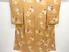 7698273: JAPANESE KIMONO / ANTIQUE KIMONO / SILK / MON KINSHA / FLOWER