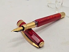 Visconti Opera Red with Brushed GT Fountain Pen Stainless Steel Broad Nib