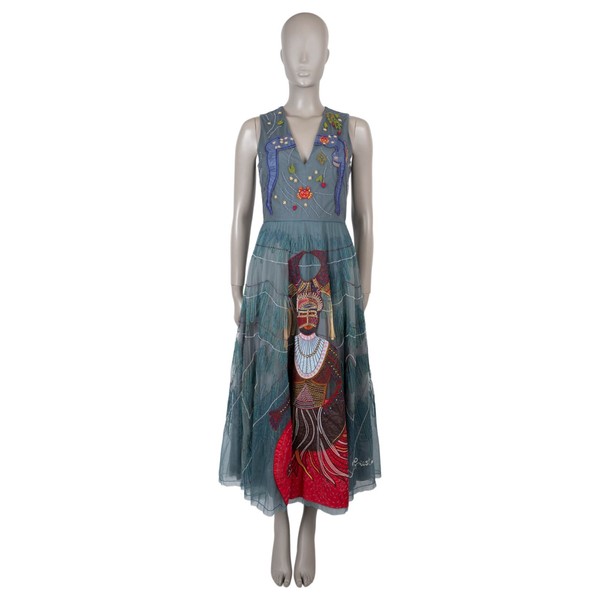 74216 authentisches CHRISTIAN DIOR graues Polyamid 2018 besticktes Tüll Kleid 38 S