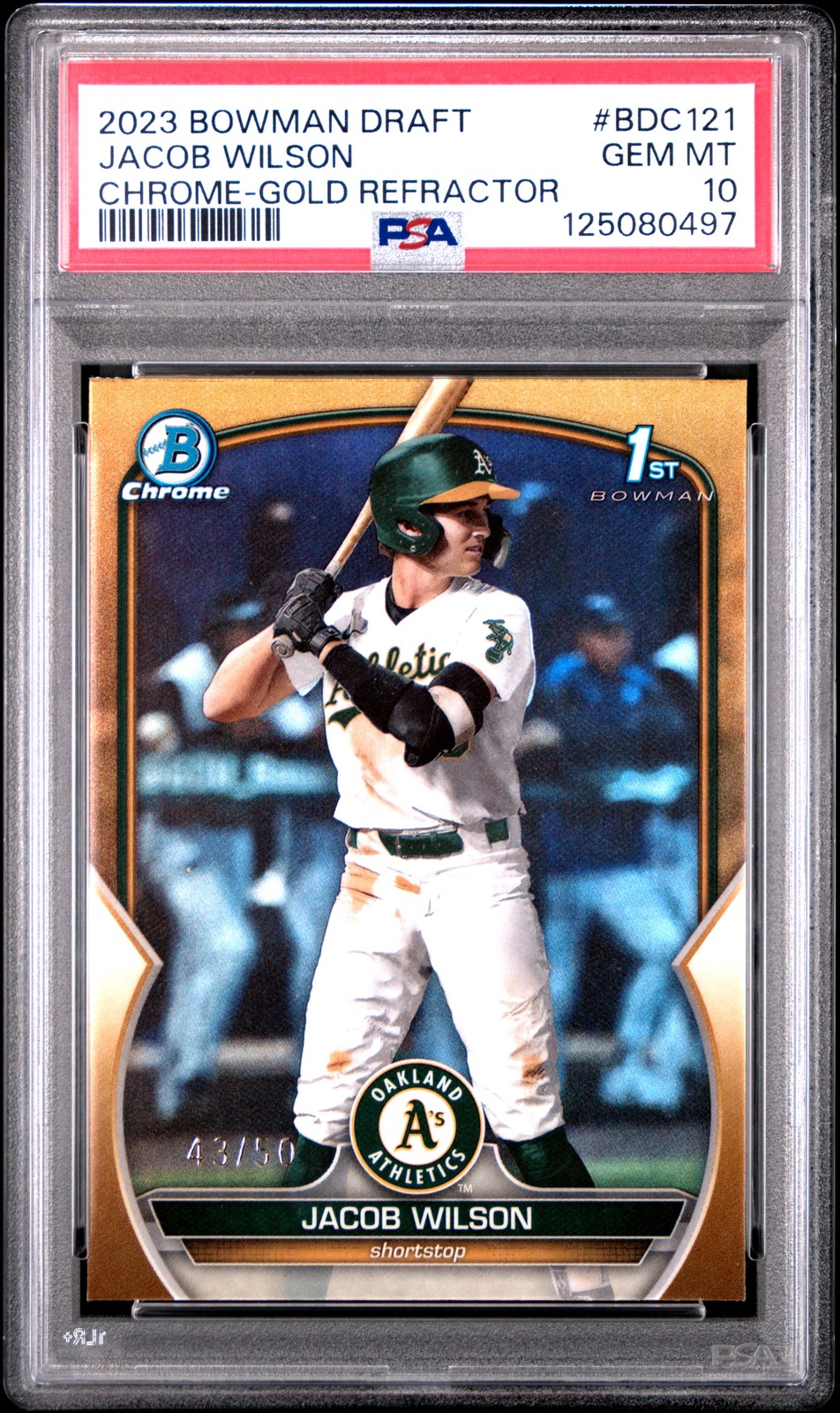 2023 BOWMAN DRAFT CHROME-GOLD REFRACTOR #BDC121 JACOB WILSON 43/50 PSA 10