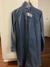 Blue Denim Long Sleeve Button-Down Shirt Dress for Women