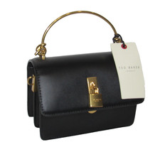 Ted Baker London Black Leather Top Handle Bag Padlock Charm With Crossbody Strap