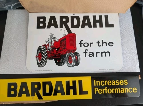 Lot Of 2 Vintage Metal Stout Sign Bardahl Oil Co Farm Tractor Motor Gas St Louis