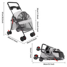 Foldable Pet Stroller Dogs Travel Cart Cats Wheelcart 69 49 97Cm Lightweight for