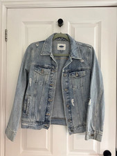 Light Wash Denim Jacket UK 10-12 Medium Classic Trucker Cotton Jean Jacket