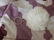 White Colored Pom Charm Keychain Fob Key Ring B81