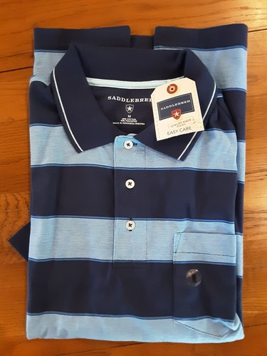 2-Saddlebred Men's Shirts MEDIUM, 1 Long(Red Plaid) 1 Short Sleeve(Blue Stripe) - Picture 6 of 10