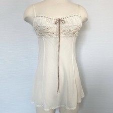 2004 Victoria  s Secret Silk Chiffon Ivory Milkmaid Vintage Babydoll Slip Dress M