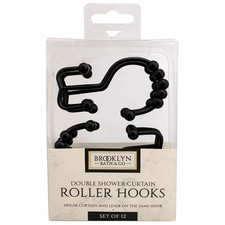Double Shower Curtain Hooks Matte Black Glide Roller Rings Bathroom 12 Pack