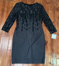 NWT Gray Abstract Embroidered Sheath Dress Suzi CHIN for maggy boutique Size 10