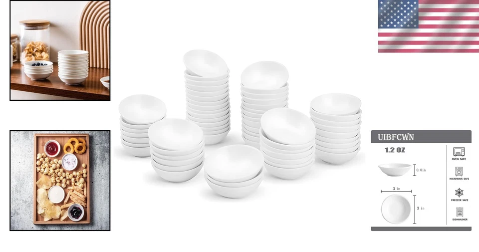 Versatile 60 Pack Ceramic Dipping Bowls - Ideal for Sauces & Condiments - Image 2 of 4
