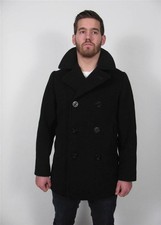 U.S. NAVY 100 BLUE WOOL MANS VINTAGE UNIFORM PEA COAT JACKET ANCHOR BUTTON 38