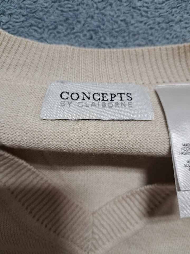 Concepts by Claiborne Men's Sweater Size Medium Beige Knit  V Neck Long Sleeve - Image 3 of 4