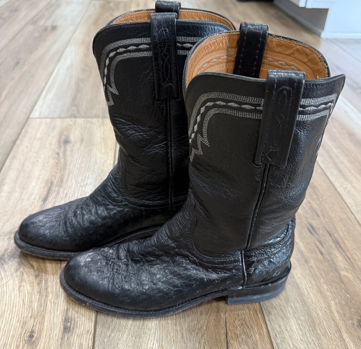 Lucchese 2000 Black Ostrich Smooth Quill Roper Exotic Boots Lucchese 2000 Black Ostrich Smooth Quill Roper Exotic Boots