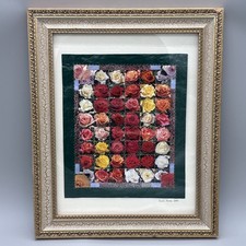 OOAK Stitched Mixed Media Rose Collage Gold Metallic Thread Framed 2000 16x13