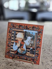 Bergquist Imports Gjetost Boy Ceramic Tile Scandinavian Art Goat Floral Square