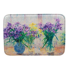 Purple Floral Iris Blossoms Non Slip Memory Foam Comfort Bath Mat 24" x 16"