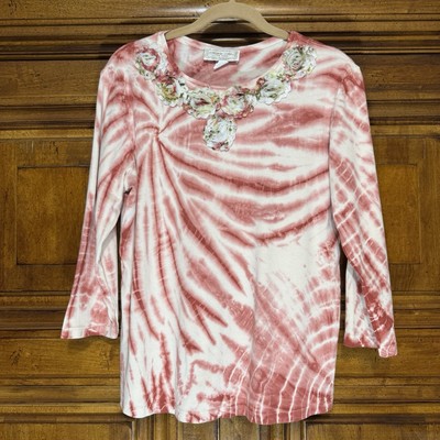 VTG Nature Art Tie-Dye Women s XL 100% Cotton Boho Floral Appliqué Made In USA