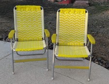 Macrame Lawn Chair Yellow Geometric Set Of Two Vintage Retro Backyard 70s