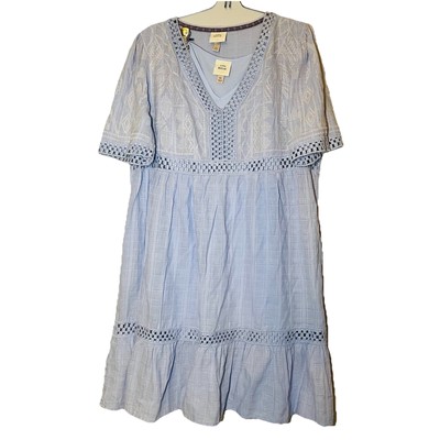 Knox Rose Coastal Dress Size XL Blue Short Sleeve 2 In 1 Lined Embroider Crochet