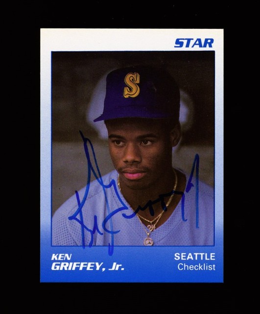 1989 Star KEN GRIFFEY JR #1 Yellow Checklist RC AUTO *Period Signed*
