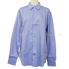 HERMES Men  s Dress Blue Cotton100  42 Silver HW Long sleeve shirt EXCELLE...