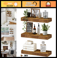 Rustic Floating Wall Shelves Set of 3 - 16" Farmhouse Decor for Bathroom, Bedroo