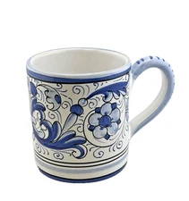 Sberna Deruta Pottery Italy Hand Painted Ceramic Coffee Mug Cup Blue Floral