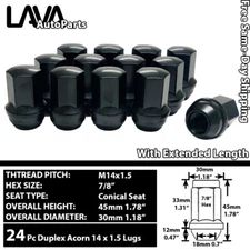 24PC 1.78" TALL 14X1.5 BLACK OE REPLACEMENT DUPLEX LUG NUT FOR GMC TRUCK/SUV