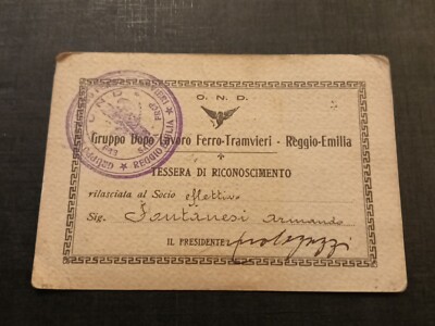 Fascist card after work iron trams tram railway Reggio Emilia 1928