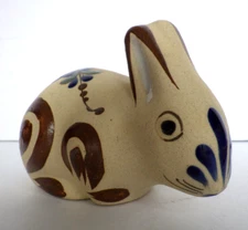 Vintage Tonala Mexican Folk Art Hand Painted Pottery Rabbit Figurine