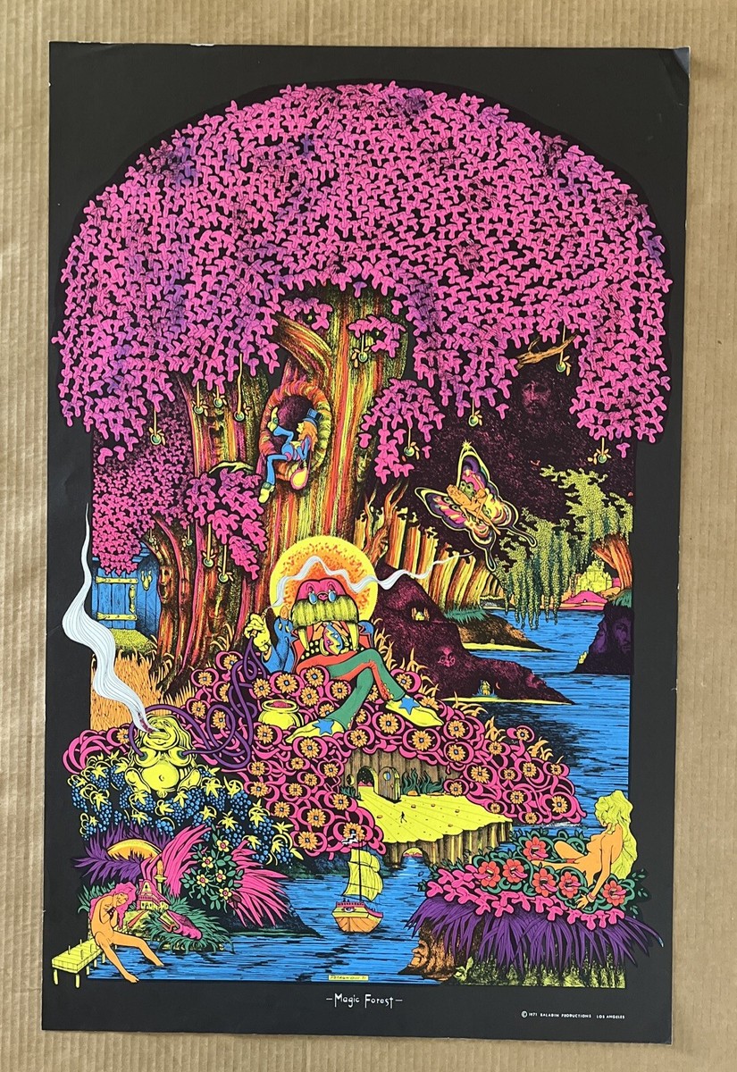 Vintage Original 1971 Magic Forest Blacklight Poster 70s