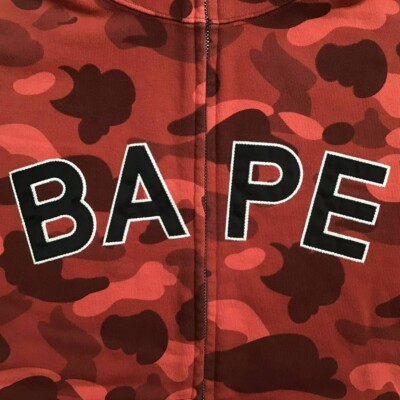 BAPE LOGO Red camo full zip hoodie A Bathing Ape Size L | eBay
