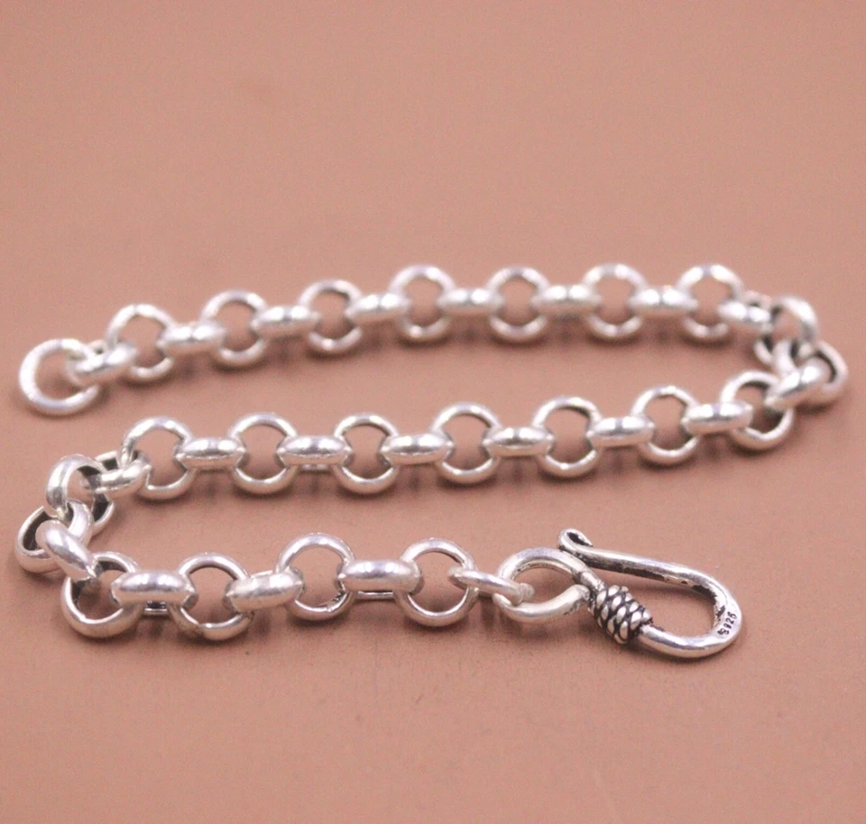 Pure S925 Sterling Silver Chain Women 6mm Rolo Cable Link Bracelet 11.5g/7.5'' - Image 2 of 4