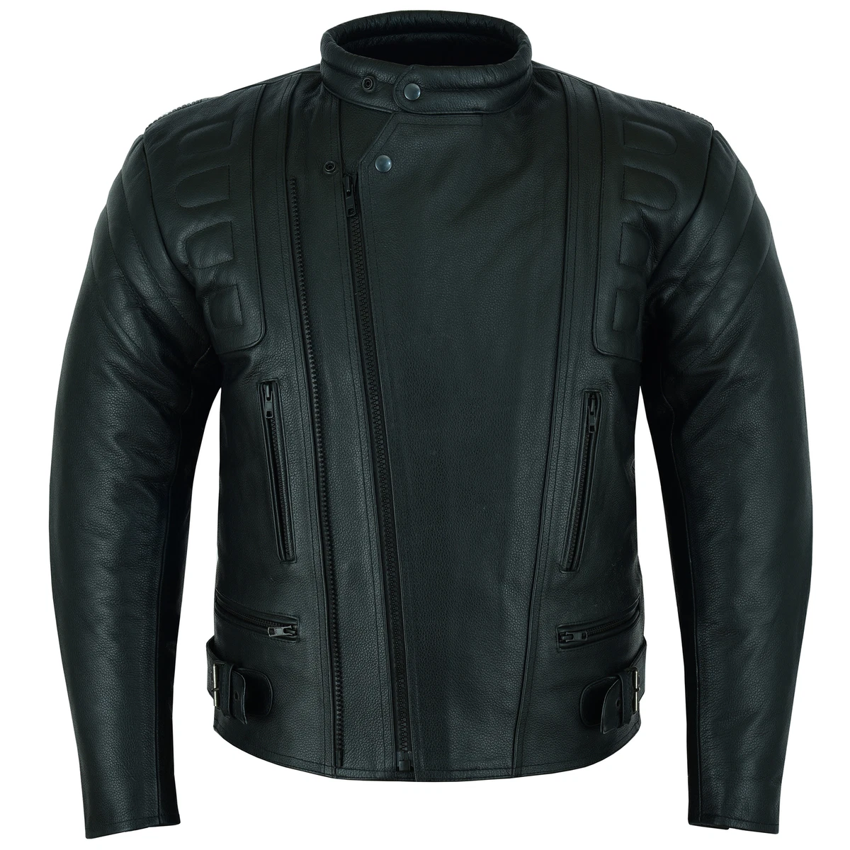 Motorcycle Leather Jacket Biker Motorbike Touring Cruiser With Genuine CE Armour