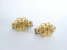 Two extra small tiny gold metal filigree hair pin alligator clip barrette for