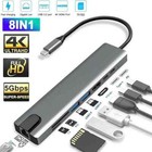 8 in 1 USB-C Hub Type C To USB 3.0 4K HDMI RJ45 Adapter For Macbook & Windows