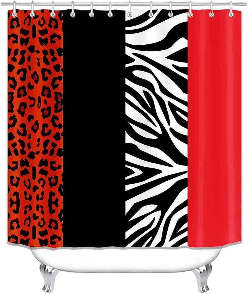 Jieprom 4PCS Leopard Print Shower Curtain Set with Rug, Toilet Lid Cover and Bat - Изображение 3 из 4