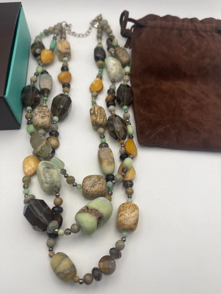 Colar de pedras preciosas com miçangas de várias vertentes prata esterlina 925 fecho lagosta - Imagem 3 de 4