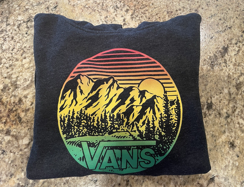 Vans Off The Wall Boys Rainbow Mountain Graphic Gray Black Hoodie Pocket Sz M - Picture 2 of 9