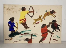 Vintage Original Oil Painting Macabre 1950's Naïve Outsider Art -Dog Slaughter