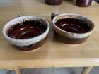2 Vintage Hull Pottery Brown Drip Glazed Chili Soup handled bowls Oven Proof USA