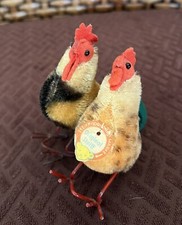 Steiff originals Rooster and Hen 1950's, Excelsior Cotton, Metal feet