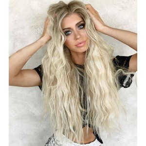 Gradient Blonde White Long Curly Wavy Hair Heat Resistant Women